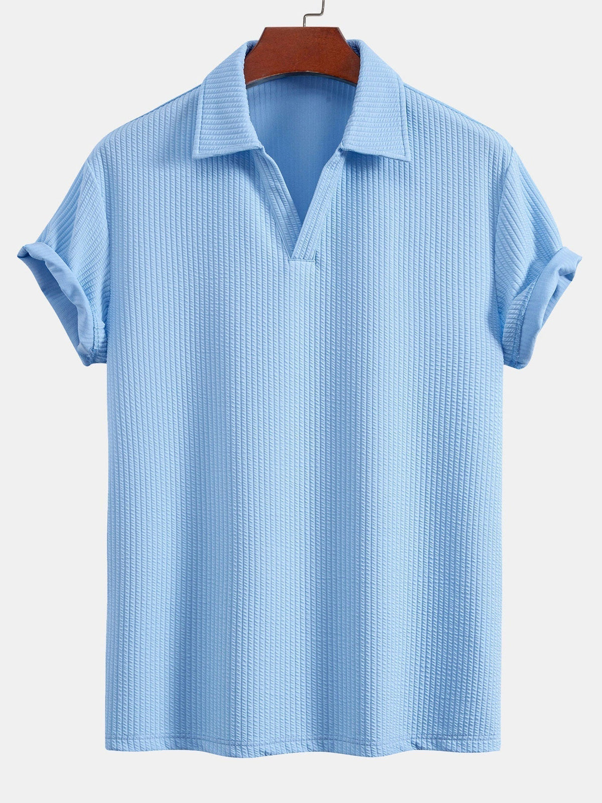 Men's Textured V-Neck Polo & Shorts Set