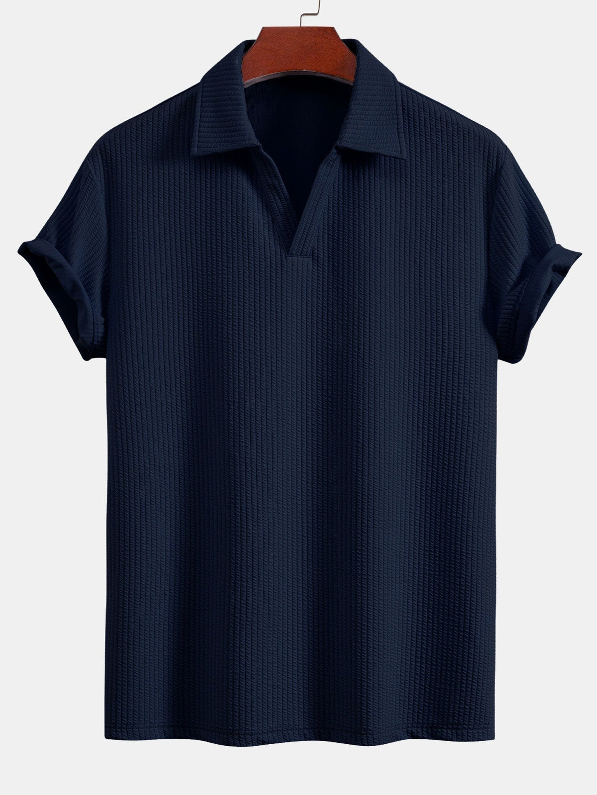 Men's Textured V-Neck Polo & Shorts Set
