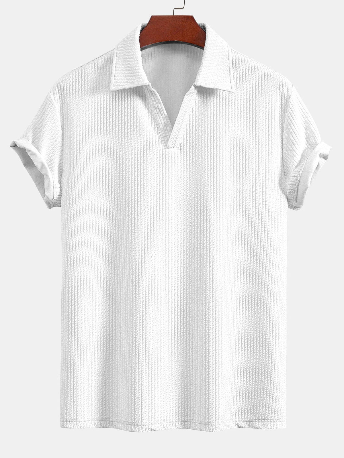 Men's Textured V-Neck Polo & Shorts Set