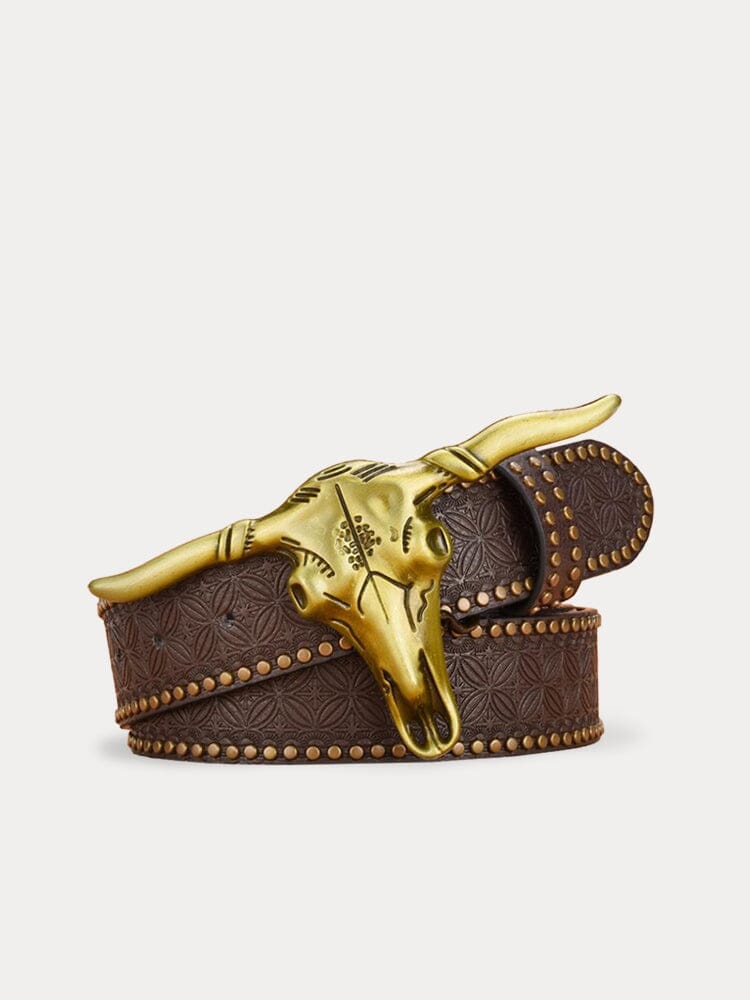 Men's Western Cowboy PU Belt with Bull Head Buckle
