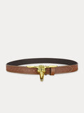 Men's Western Cowboy PU Belt with Bull Head Buckle