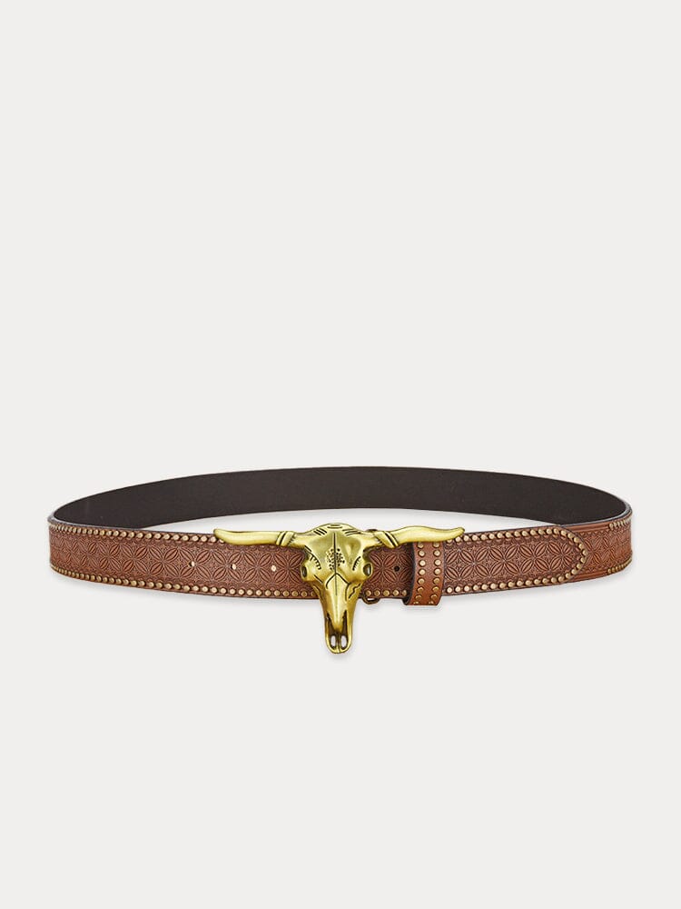 Men's Western Cowboy PU Belt with Bull Head Buckle