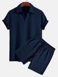 Men's Textured V-Neck Polo & Shorts Set