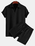 Men's Textured V-Neck Polo & Shorts Set