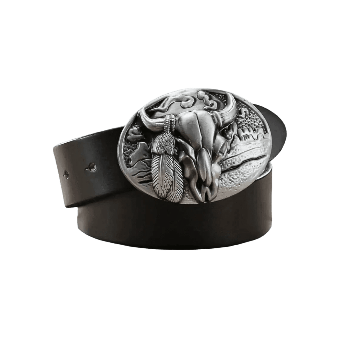 Men's Black Leather Cowboy Belt with Western Buckle