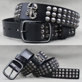 Men's Leather Rivet Belt with Skull & Animal Studs, 3.8 cm