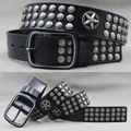 Men's Leather Rivet Belt with Skull & Animal Studs, 3.8 cm
