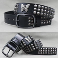 Men's Leather Rivet Belt with Skull & Animal Studs, 3.8 cm