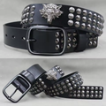 Men's Leather Rivet Belt with Skull & Animal Studs, 3.8 cm