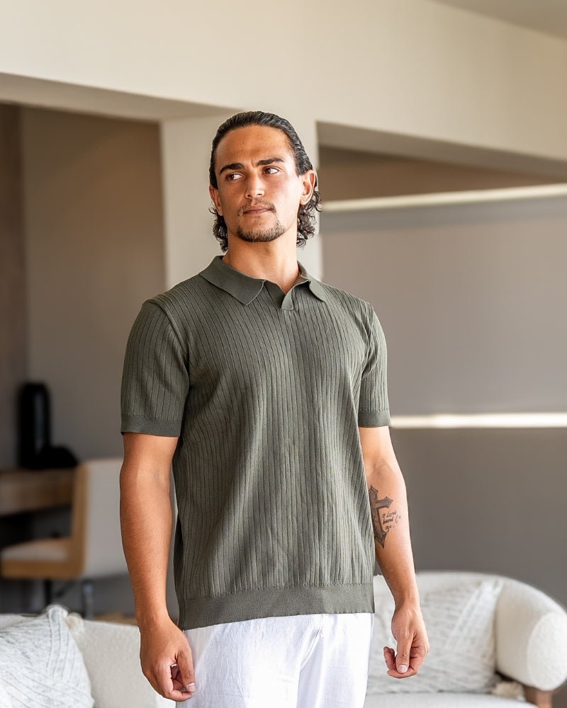 Men's Ribbed Knit Polo Shirt