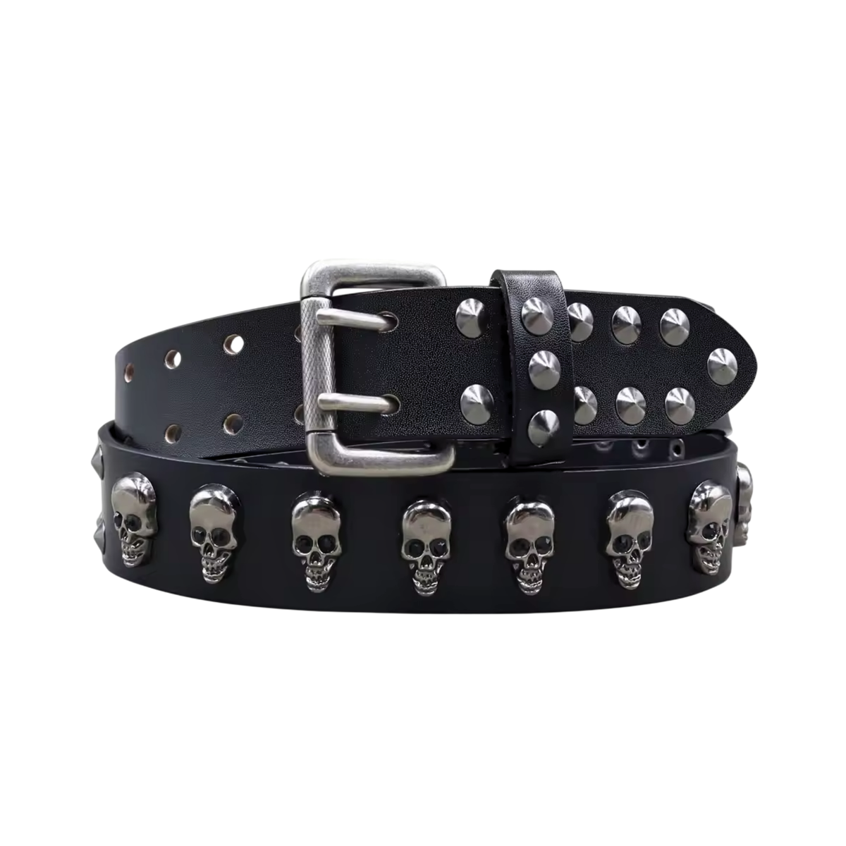 Men's Leather Rivet Belt with Skull & Animal Studs, 3.8 cm