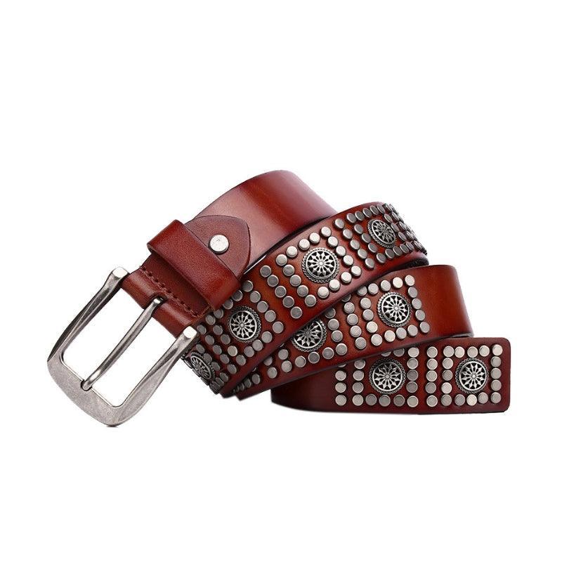 Makan Men's Studded Belt with Silver-Tone Buckle