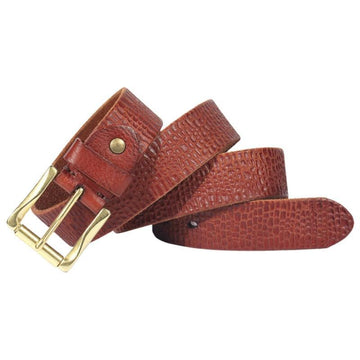 Men's Grained Leather Belt with Brass-Tone Buckle