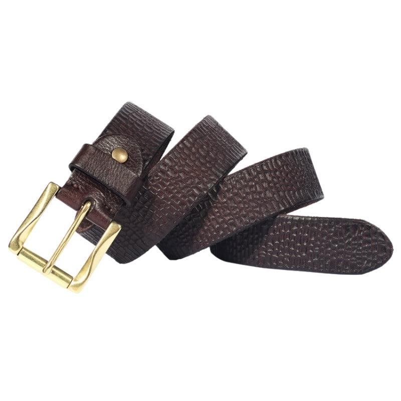 Men's Grained Leather Belt with Brass-Tone Buckle