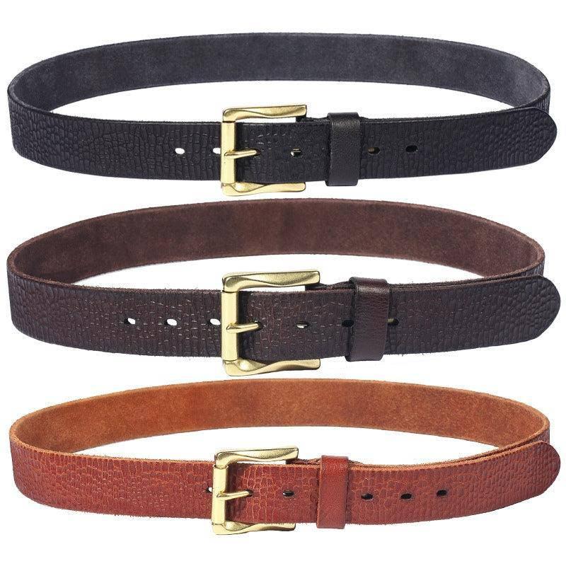 Men's Grained Leather Belt with Brass-Tone Buckle